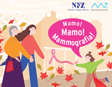 grafika małej dziewczynki zachęcającej mamę i siostrę do badań mammograficznych
